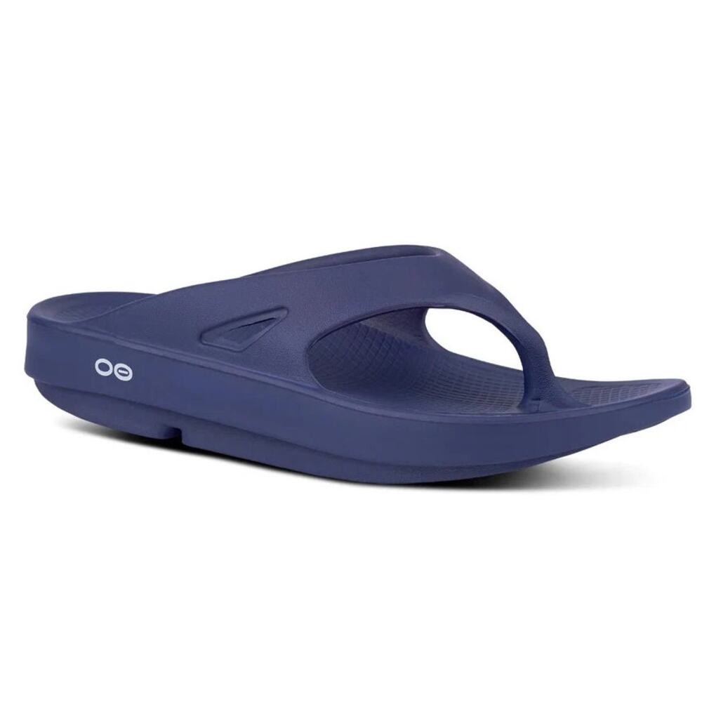 OOFOS OOriginal Thong Sandals Flip Flop Recovery OOfoam Arch Support Navy M5 W7